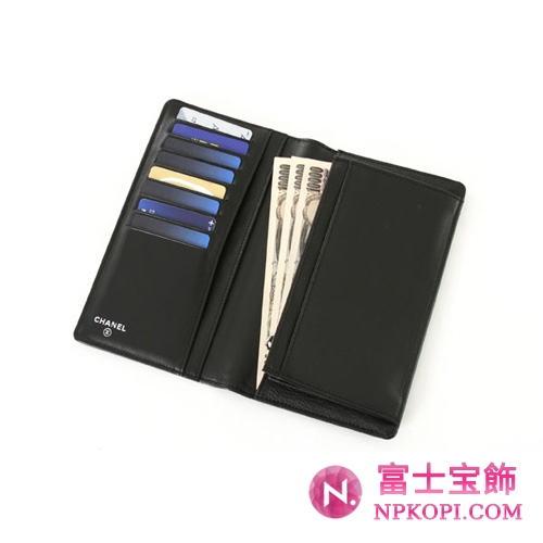 シャネル エナメル 長財布 ブラック A36491